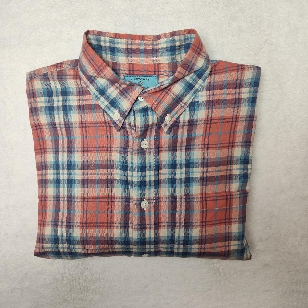 Castaway Shirt Mens L Pink Plaid Button Up Nantucket Island Twill Embroidered